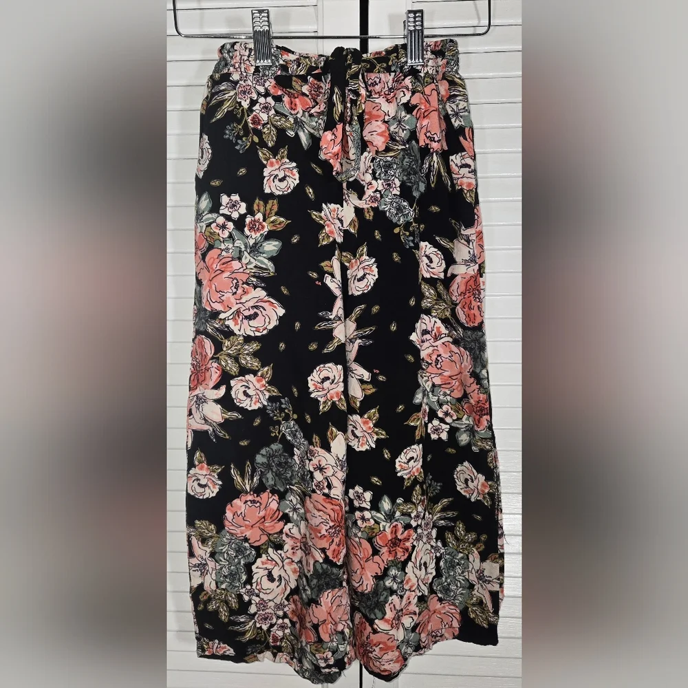 Buckle Angie Floral Wide Leg Front Tie Elastic Waist Pocket Pants Sz M